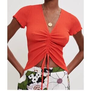 MAJE Milino Ruched Front Top in Orange gathered top size small